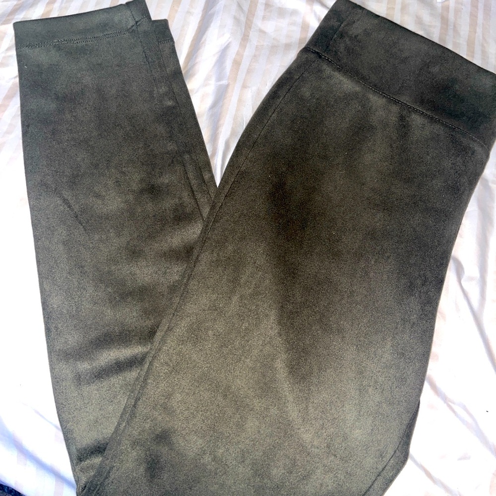 Olive green faux suede leggings